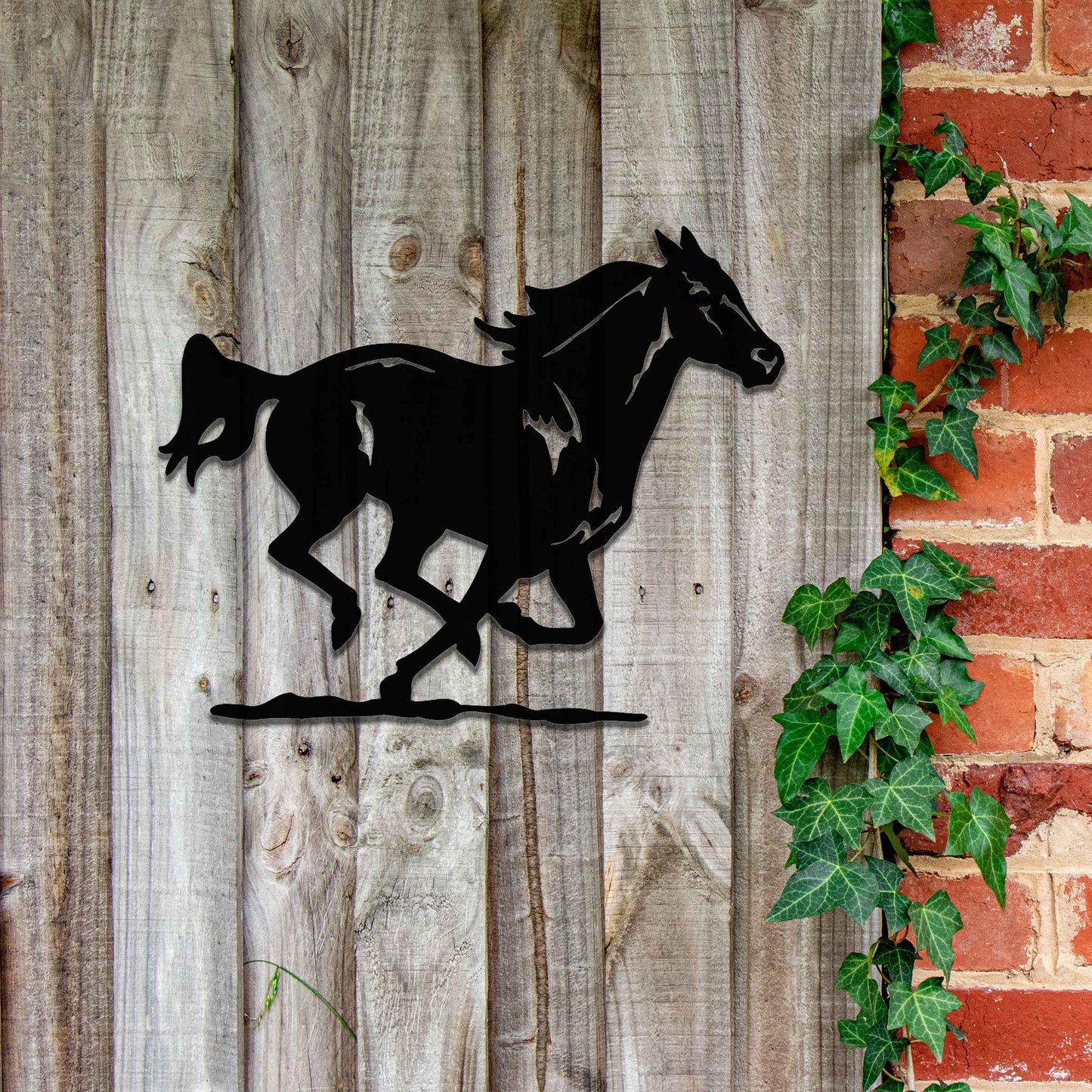 This design features a dynamic depiction of a horse in full motion, capturing the beauty of nature and freedom. The fluid lines and graceful movement emphasize the spirit of the animal, making it a striking addition to any space.