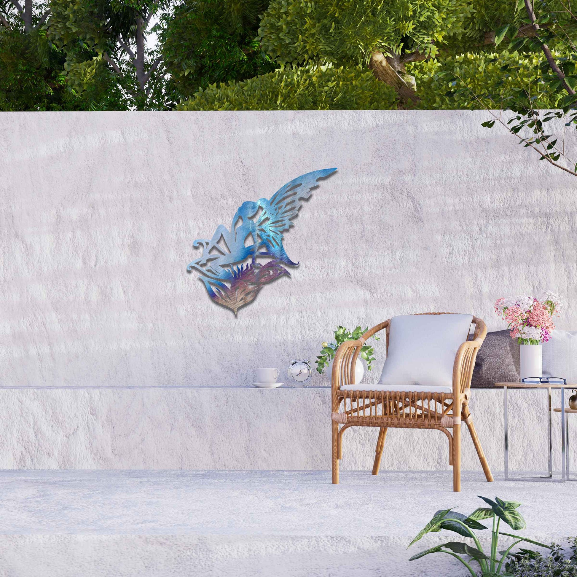 This design features a fairy perched gracefully on a stylized flower, with delicate wings outstretched. The intricate patterns on the wings and the fluid lines of the fairy's pose create a sense of ethereal beauty and enchantment.