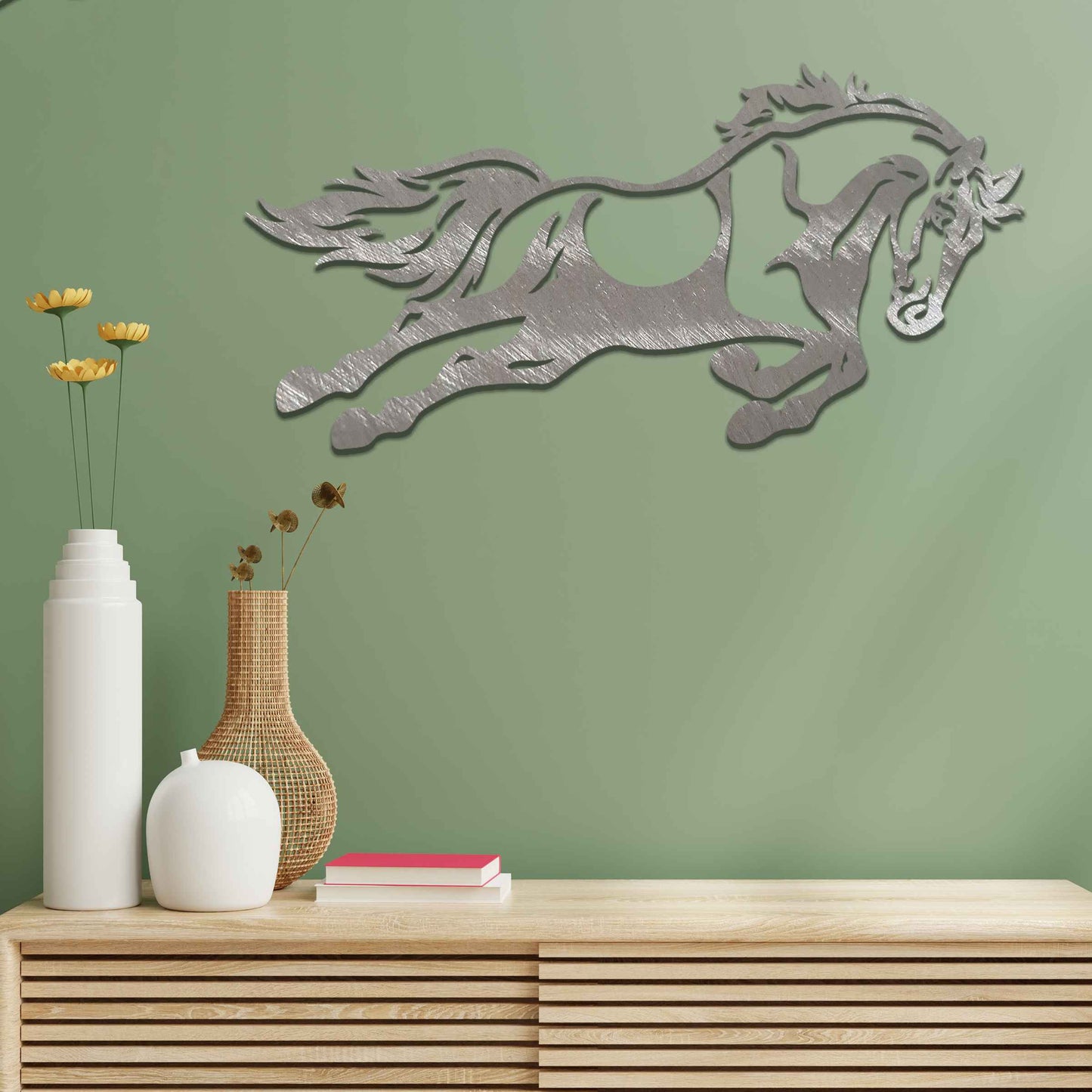 A dynamic design of a galloping horse, featuring flowing mane and tail, capturing a sense of motion and energy.