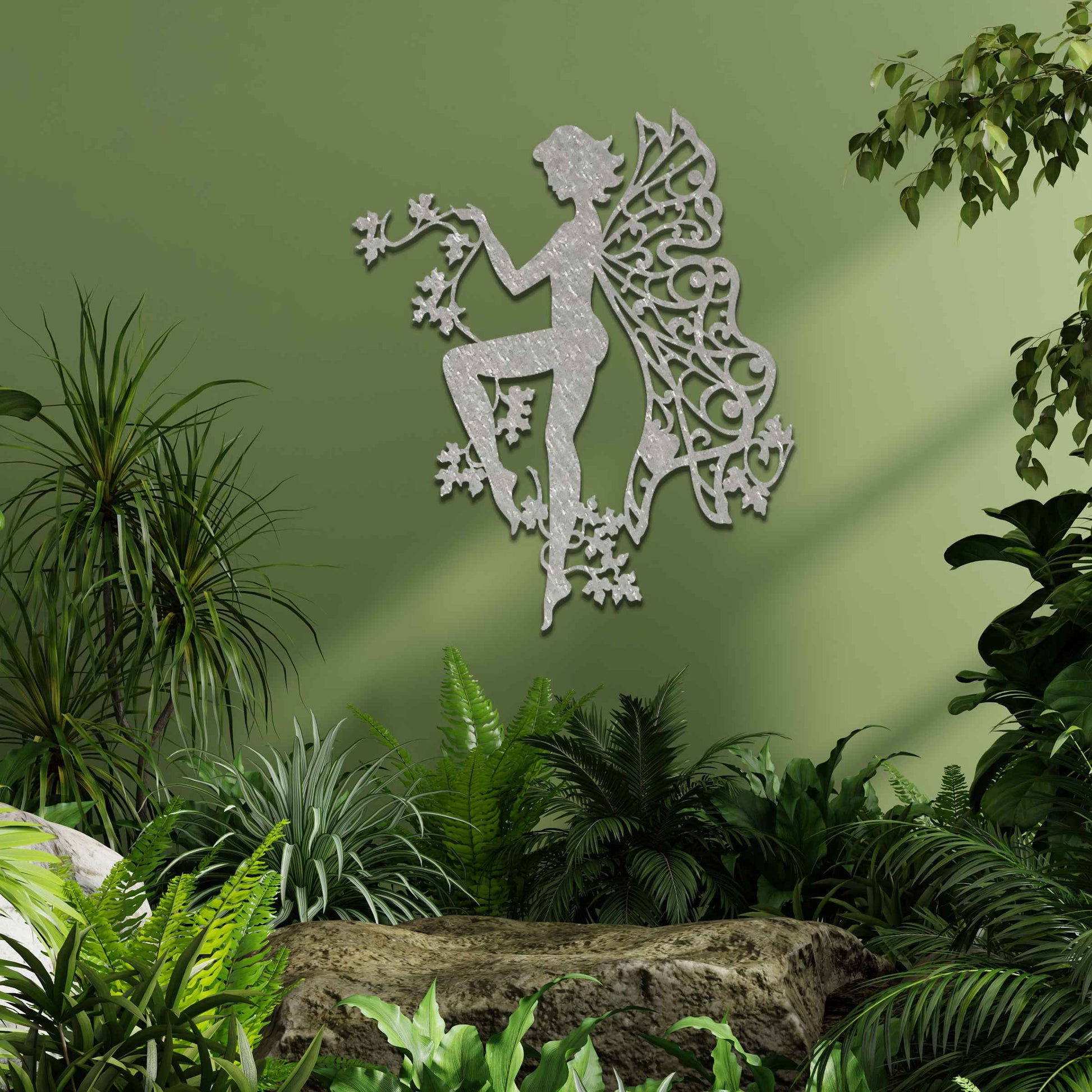 This design features a graceful fairy holding a delicate flower vine, with her wings artfully adorned in intricate patterns. The elegant pose and detailed flow of flowers evoke a sense of lightness and enchantment.