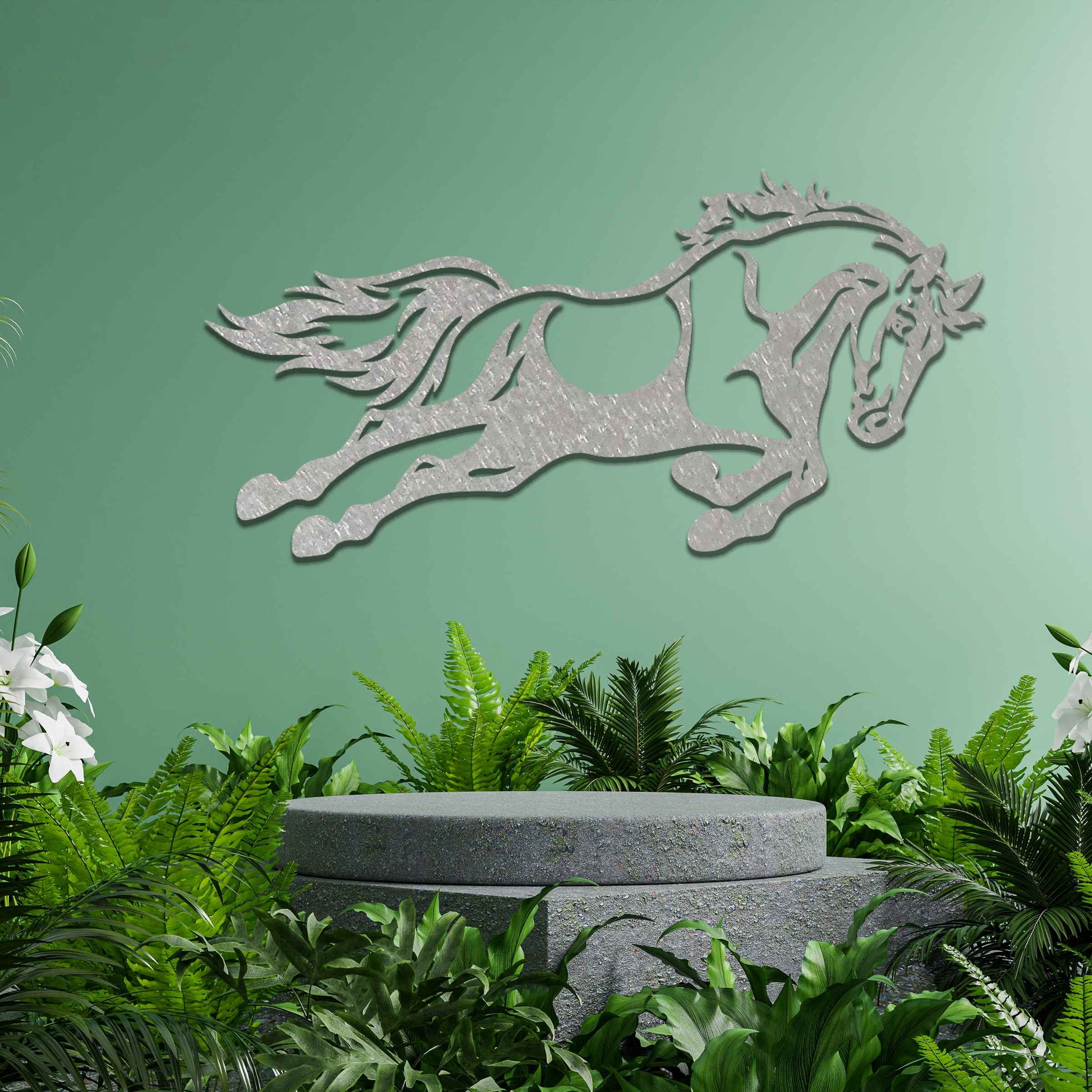 A dynamic design of a galloping horse, featuring flowing mane and tail, capturing a sense of motion and energy.