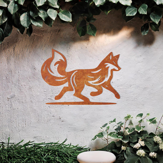 This design showcases a graceful fox in motion, capturing the essence of its agility and poise. The flowing lines of the tail and body add a sense of dynamism, making it a stunning decorative piece for any space.