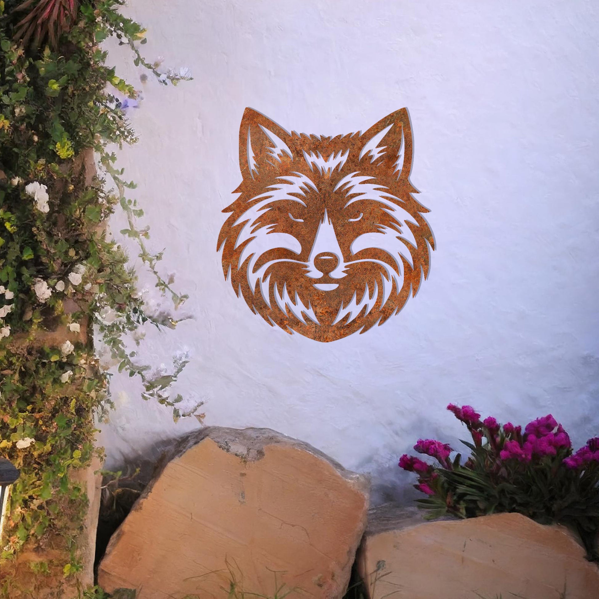 A stylized, intricately designed fox head, showcasing sharp features and detailed fur patterns. The design emphasizes the sleek, pointed ears, piercing eyes, and expressive face, with dynamic lines and shapes highlighting the texture of the fur. 