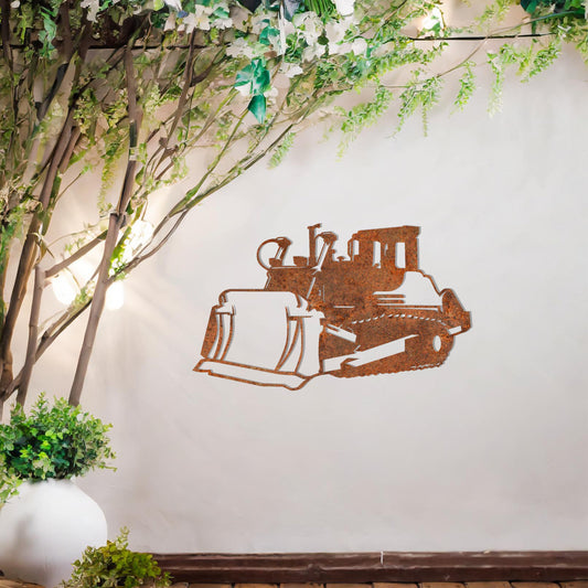 This wall art showcases a finely detailed depiction of a bulldozer, emphasising its powerful structure and sharp contours. A perfect addition for enthusiasts of heavy machinery or industrial-themed spaces.