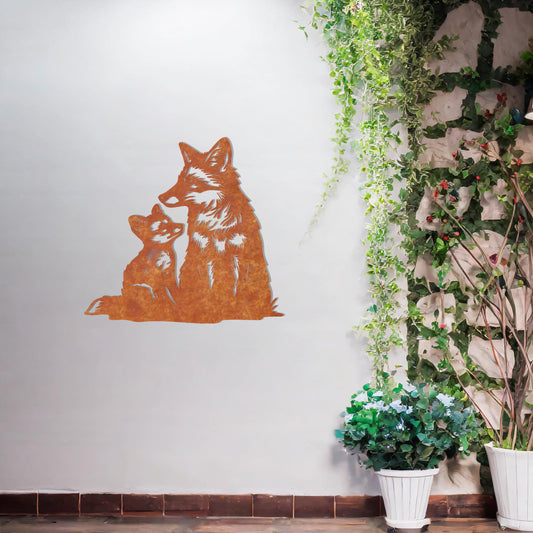 This design features a heartwarming depiction of a parent fox and its cub sharing an intimate moment. The intricate detailing captures the tender connection between them, making it a charming and expressive addition to any space.