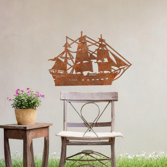This design showcases a majestic sailing ship with intricate rigging and sails fully unfurled, evoking a sense of adventure and timeless nautical charm. A striking piece of wall art for maritime enthusiasts.