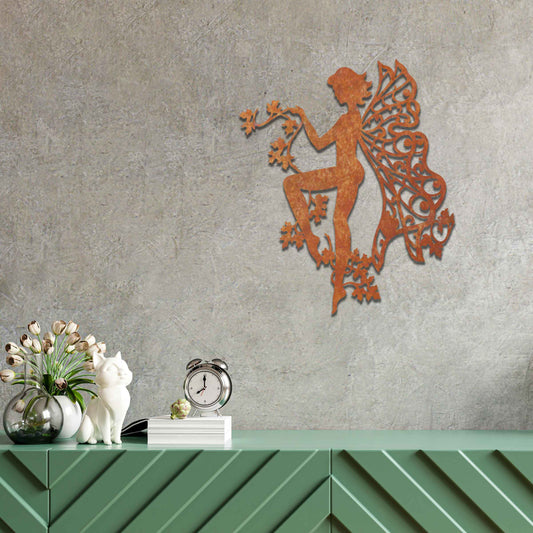 This design features a graceful fairy holding a delicate flower vine, with her wings artfully adorned in intricate patterns. The elegant pose and detailed flow of flowers evoke a sense of lightness and enchantment.