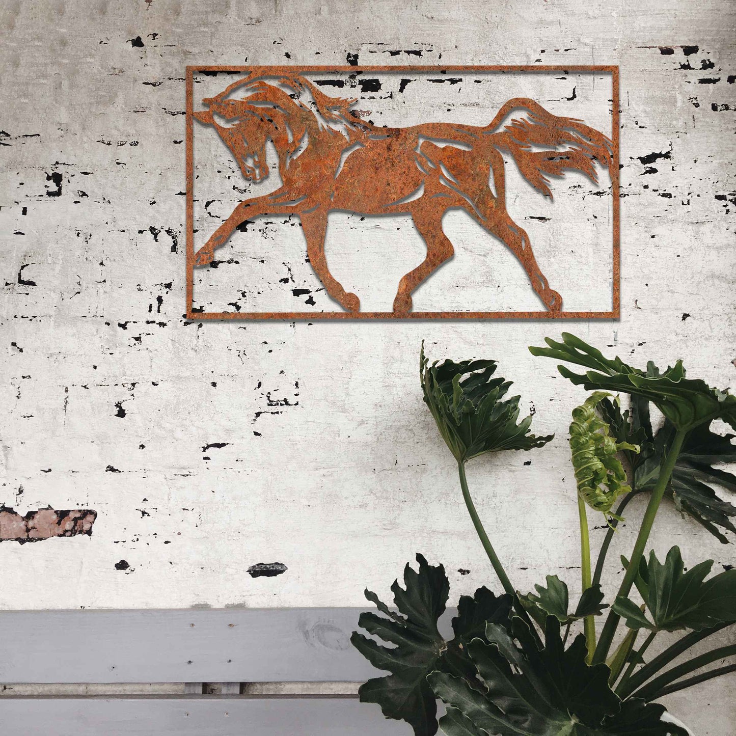 This design features a beautifully detailed representation of a horse in mid-gallop, capturing the power and grace of the animal. The flowing mane and muscles in motion highlight the dynamic nature of the horse, framed elegantly for a striking visual effect.