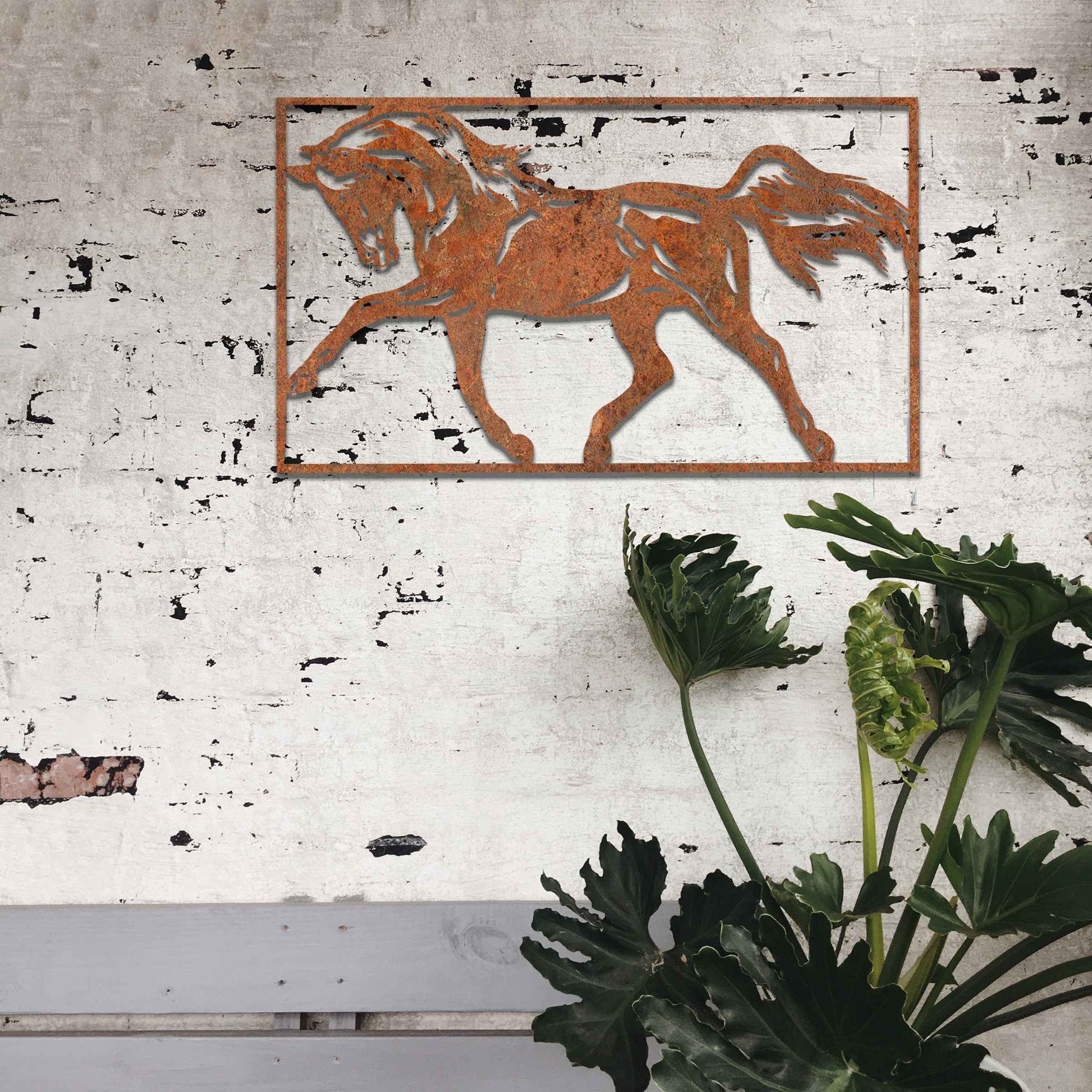 This design features a beautifully detailed representation of a horse in mid-gallop, capturing the power and grace of the animal. The flowing mane and muscles in motion highlight the dynamic nature of the horse, framed elegantly for a striking visual effect.