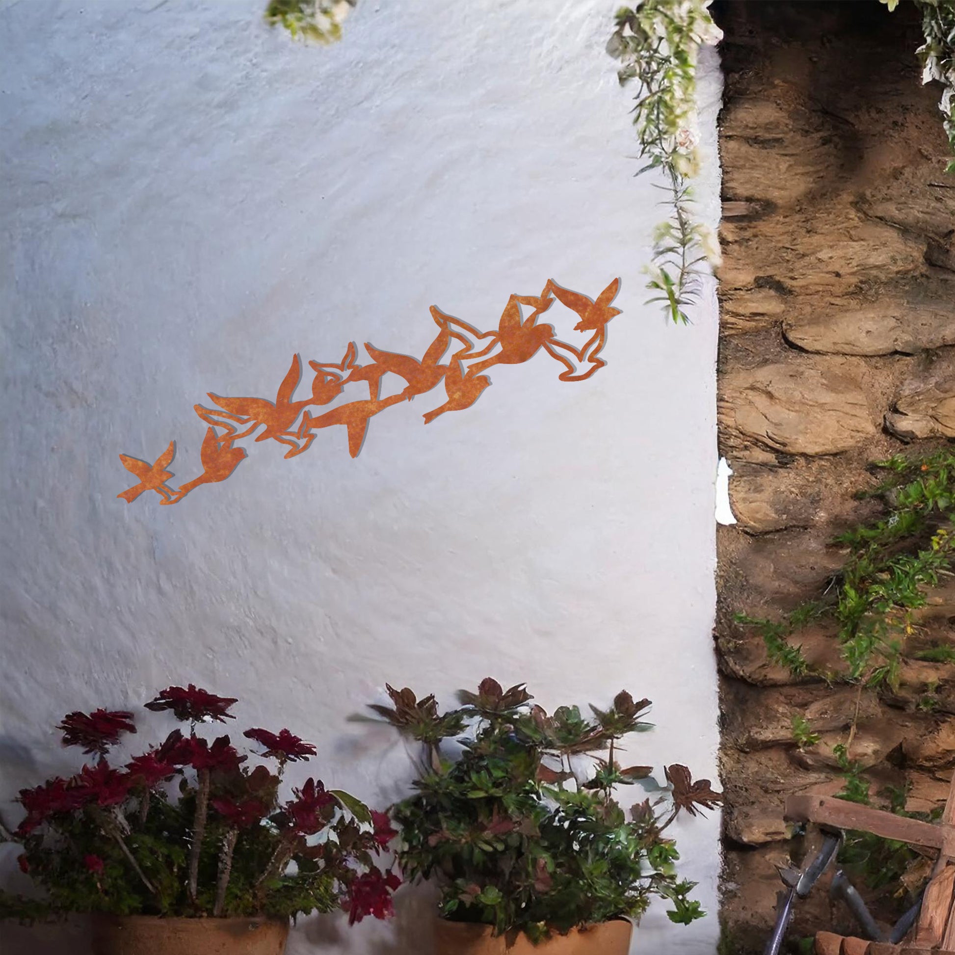 This design features a flock of birds in graceful flight, arranged dynamically to create a sense of motion and freedom. The minimalist silhouette adds an elegant touch, perfect for enhancing any wall space with a nature-inspired aesthetic.