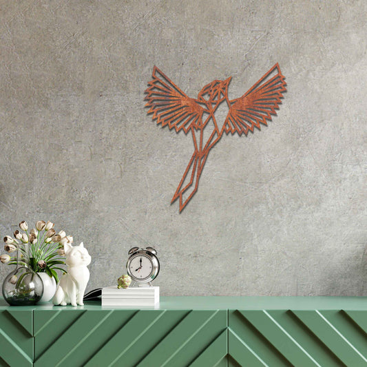 Metal garden decoration featuring a geometric bird design in flight, crafted with sharp, angular detailing for a modern and artistic touch, perfect for enhancing outdoor or indoor spaces with unique charm.