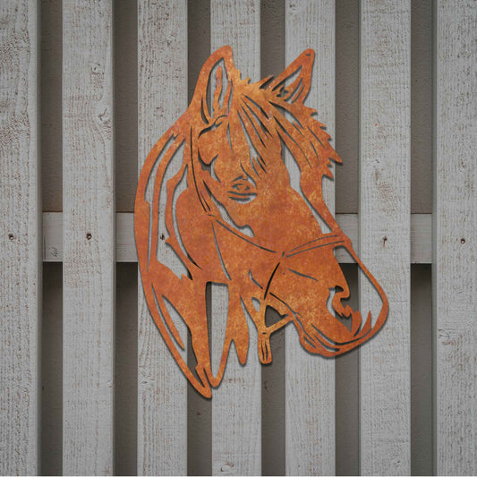 The design showcases the head of a horse in a minimalist style, highlighting its gentle expression and flowing mane. The silhouette captures the elegance and strength of the animal.