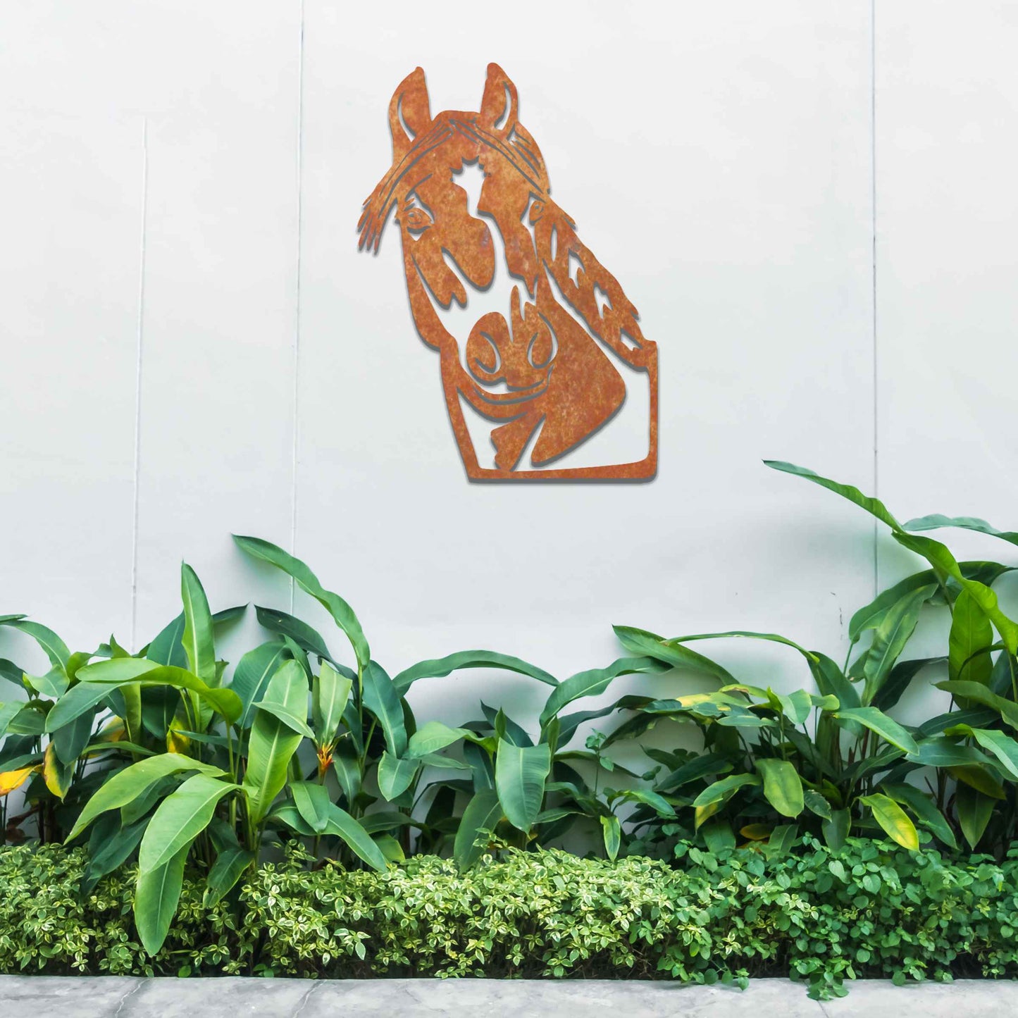 The artwork features a horse’s head in profile, showcasing the detailed features and the horse's gentle expression. The lines emphasize the flowing mane and strong facial structure of the animal.