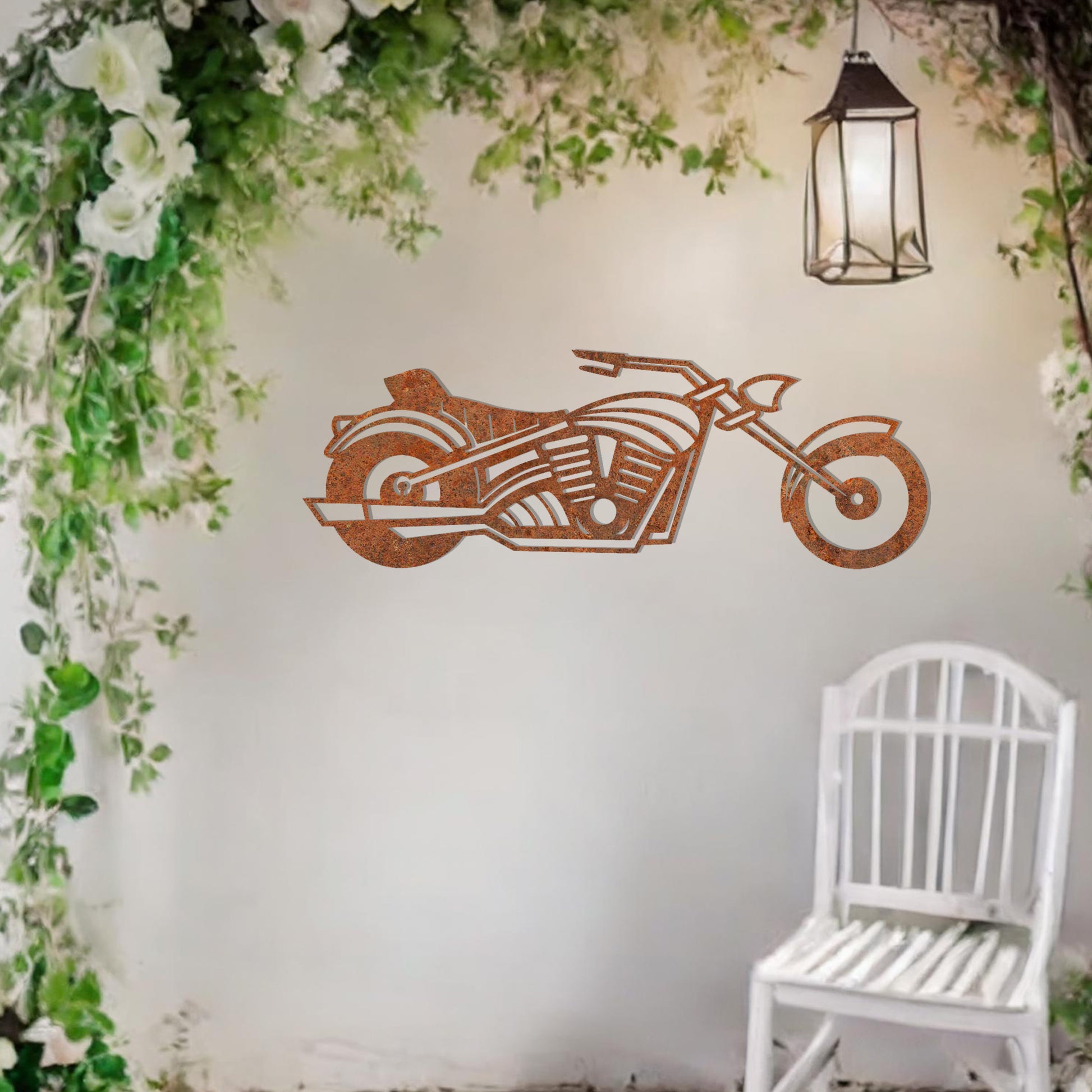 This design features a detailed motorcycle silhouette with sleek curves and dynamic lines, capturing the essence of freedom and adventure. A bold and striking wall art piece for motorbike enthusiasts.