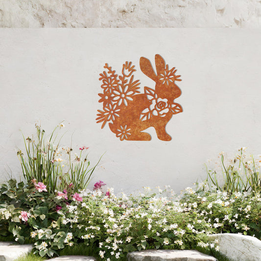 This design showcases a rabbit surrounded by an intricate arrangement of flowers, blending nature's elegance with the charm of wildlife. The delicate floral details enhance the overall beauty of the piece.