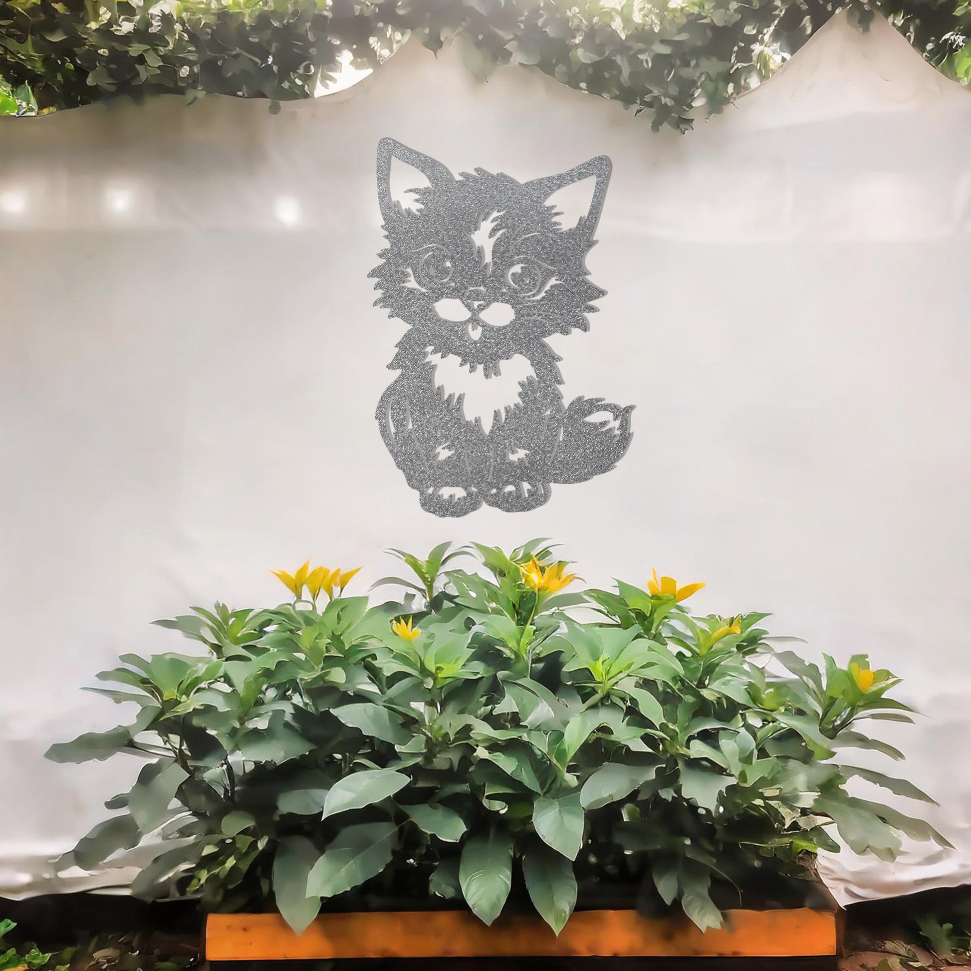 This design features an adorable kitten sitting upright with expressive eyes and playful details. The intricate lines bring charm and personality to this piece, making it a delightful decorative addition for animal lovers.