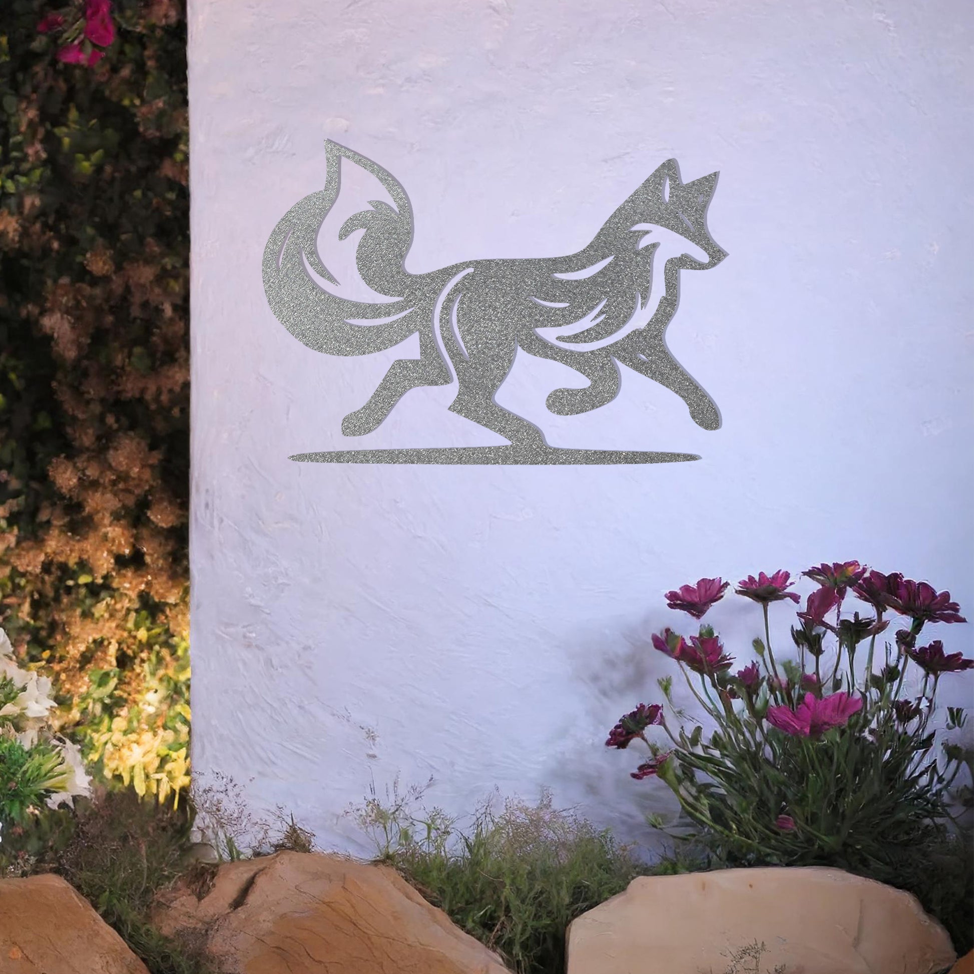 This design showcases a graceful fox in motion, capturing the essence of its agility and poise. The flowing lines of the tail and body add a sense of dynamism, making it a stunning decorative piece for any space.