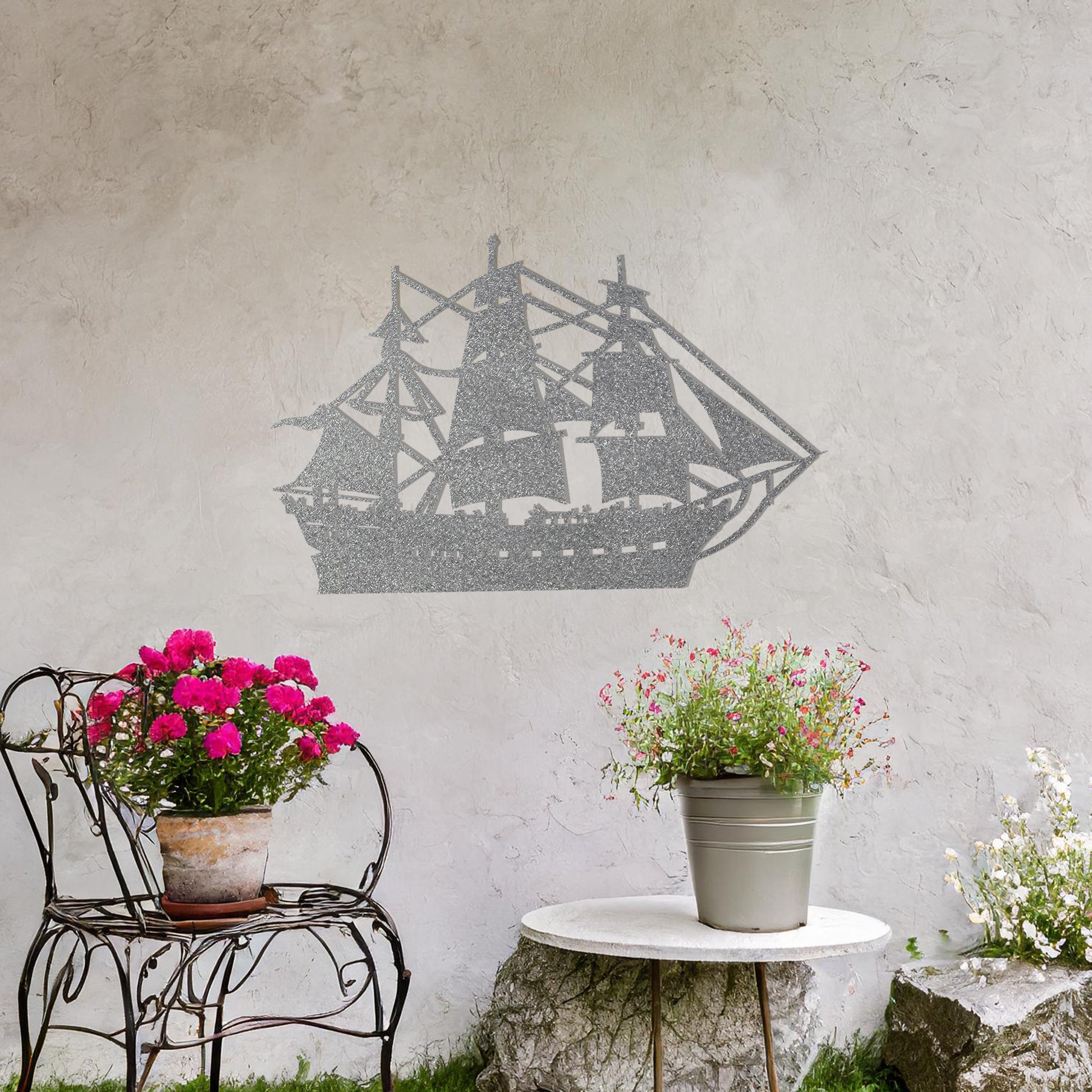 This design showcases a majestic sailing ship with intricate rigging and sails fully unfurled, evoking a sense of adventure and timeless nautical charm. A striking piece of wall art for maritime enthusiasts.