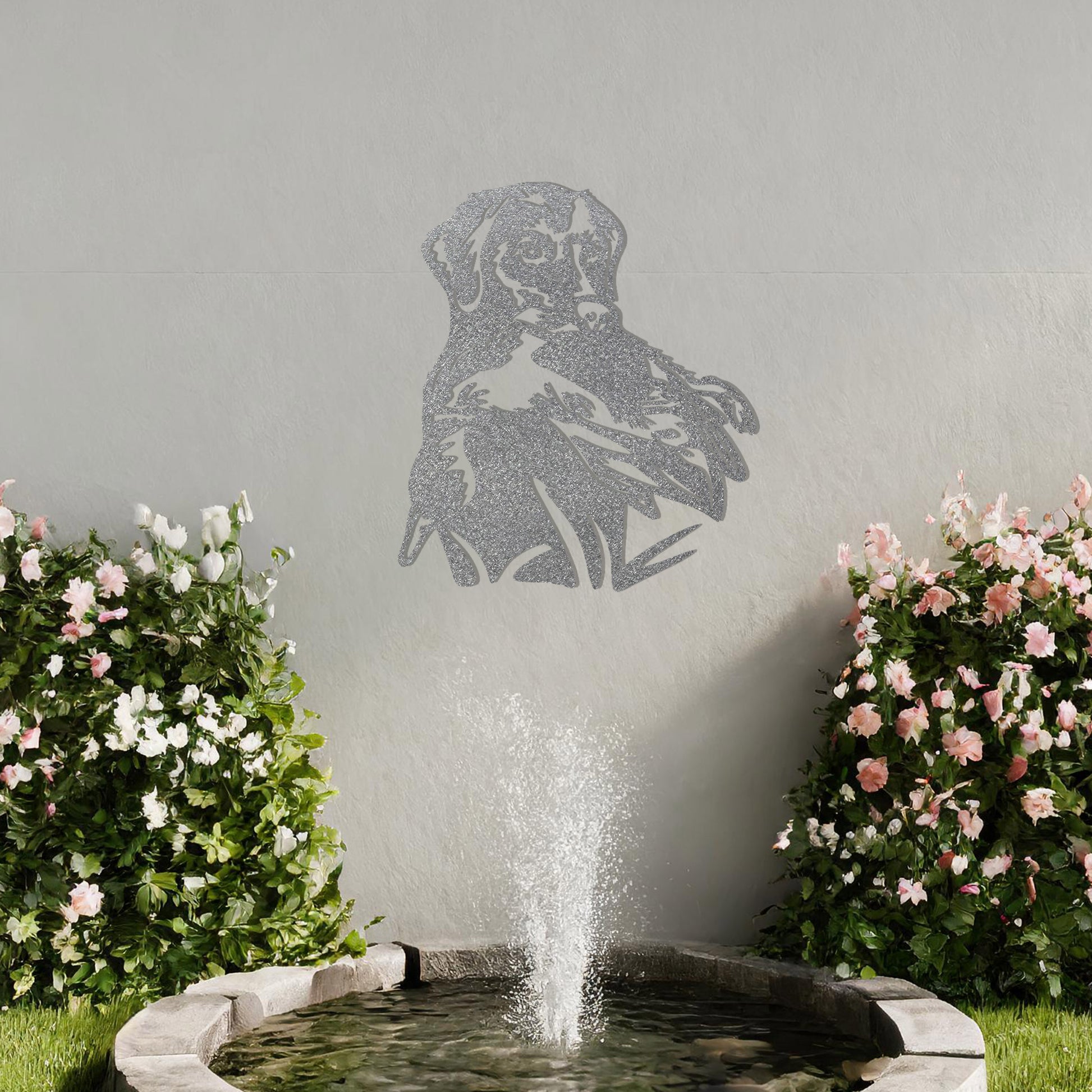 This image features a beautifully detailed metal wall art design of a dog holding a bird in its mouth. The elegant lines capture the dog’s focused expression and the movement of the bird, ideal for pet lovers or those who appreciate wildlife and animals in art.