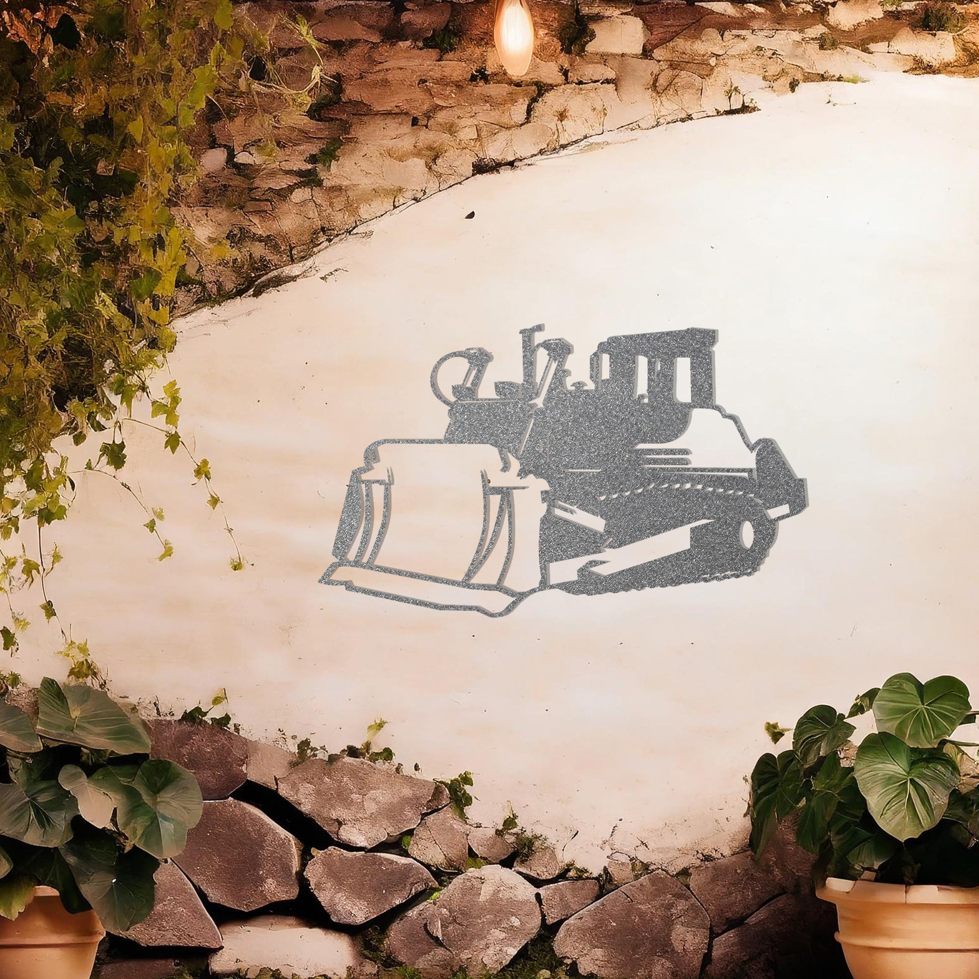 This wall art showcases a finely detailed depiction of a bulldozer, emphasising its powerful structure and sharp contours. A perfect addition for enthusiasts of heavy machinery or industrial-themed spaces.