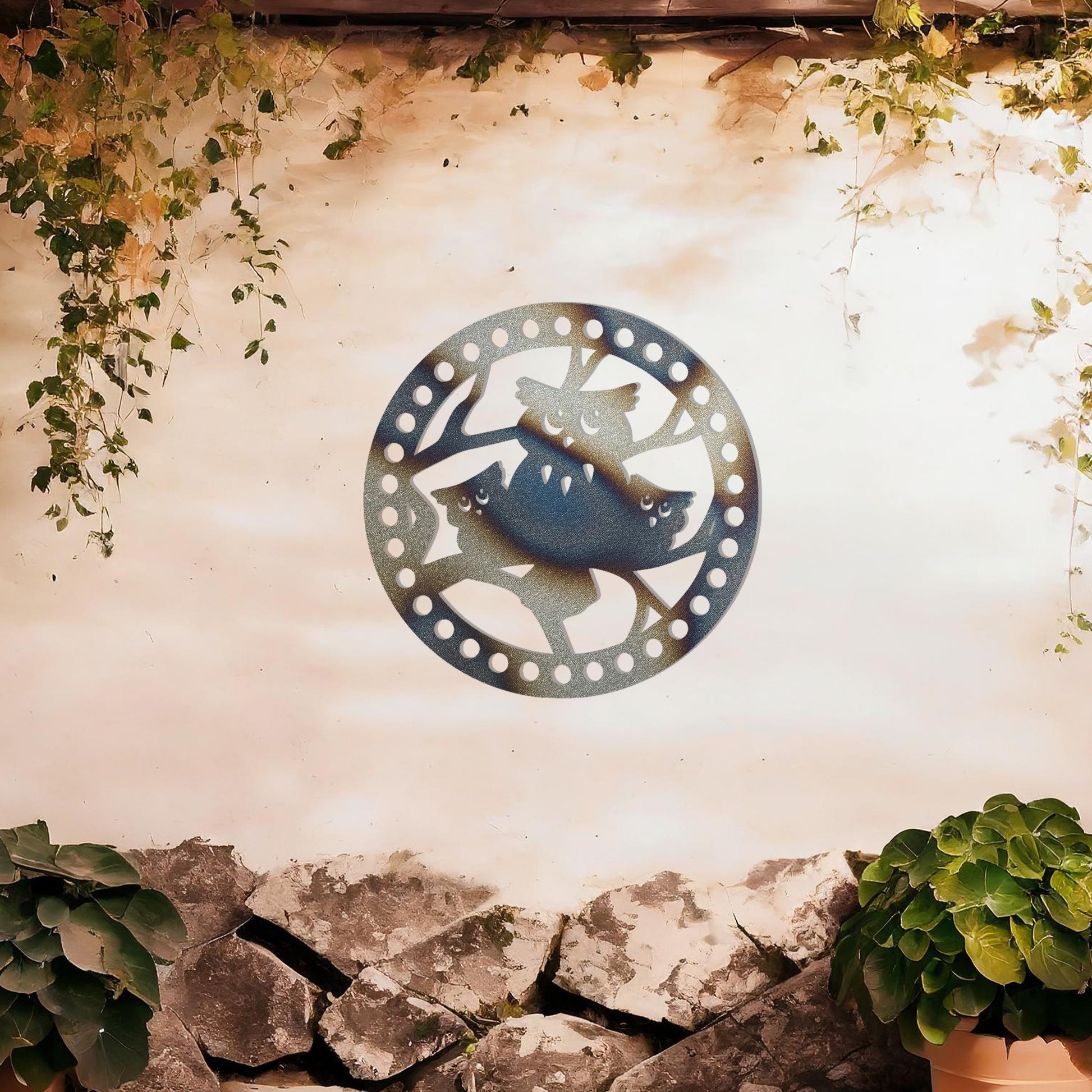 This design portrays a charming family of owls perched within a circular frame. The intricate details and playful expressions add a whimsical touch, making it an ideal piece for nature lovers or those seeking a quirky and unique wall decoration.