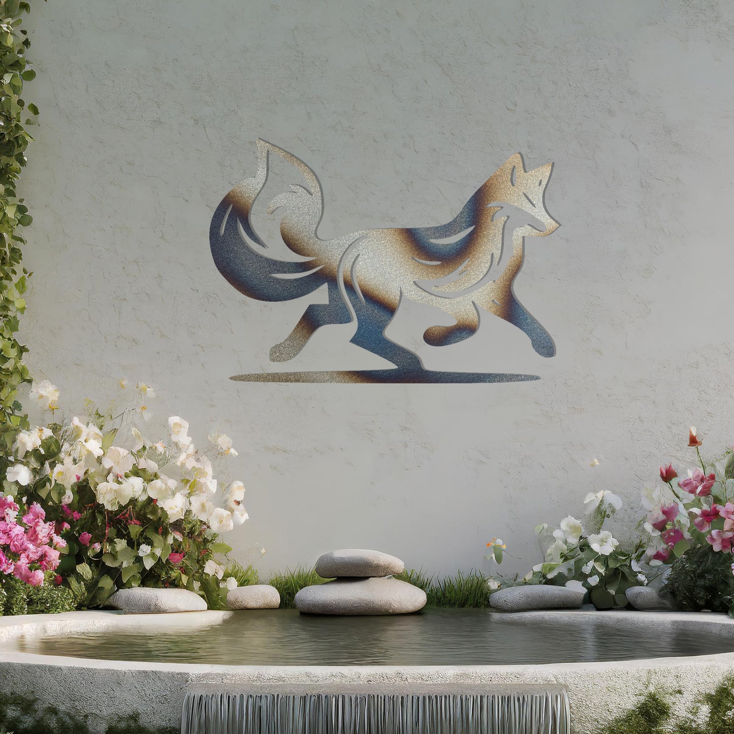 This design showcases a graceful fox in motion, capturing the essence of its agility and poise. The flowing lines of the tail and body add a sense of dynamism, making it a stunning decorative piece for any space.