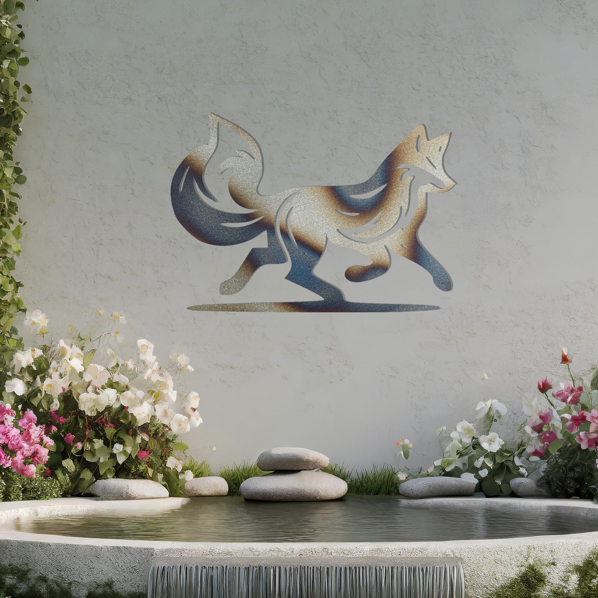 This design showcases a graceful fox in motion, capturing the essence of its agility and poise. The flowing lines of the tail and body add a sense of dynamism, making it a stunning decorative piece for any space.