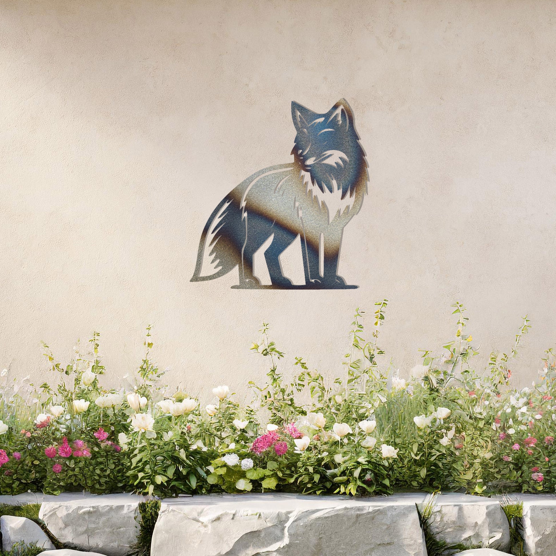 This design showcases the poised silhouette of a fox, standing alert and graceful. The intricate detailing of its fur and tail adds depth and elegance, making it an eye-catching centerpiece for any wall art collection.