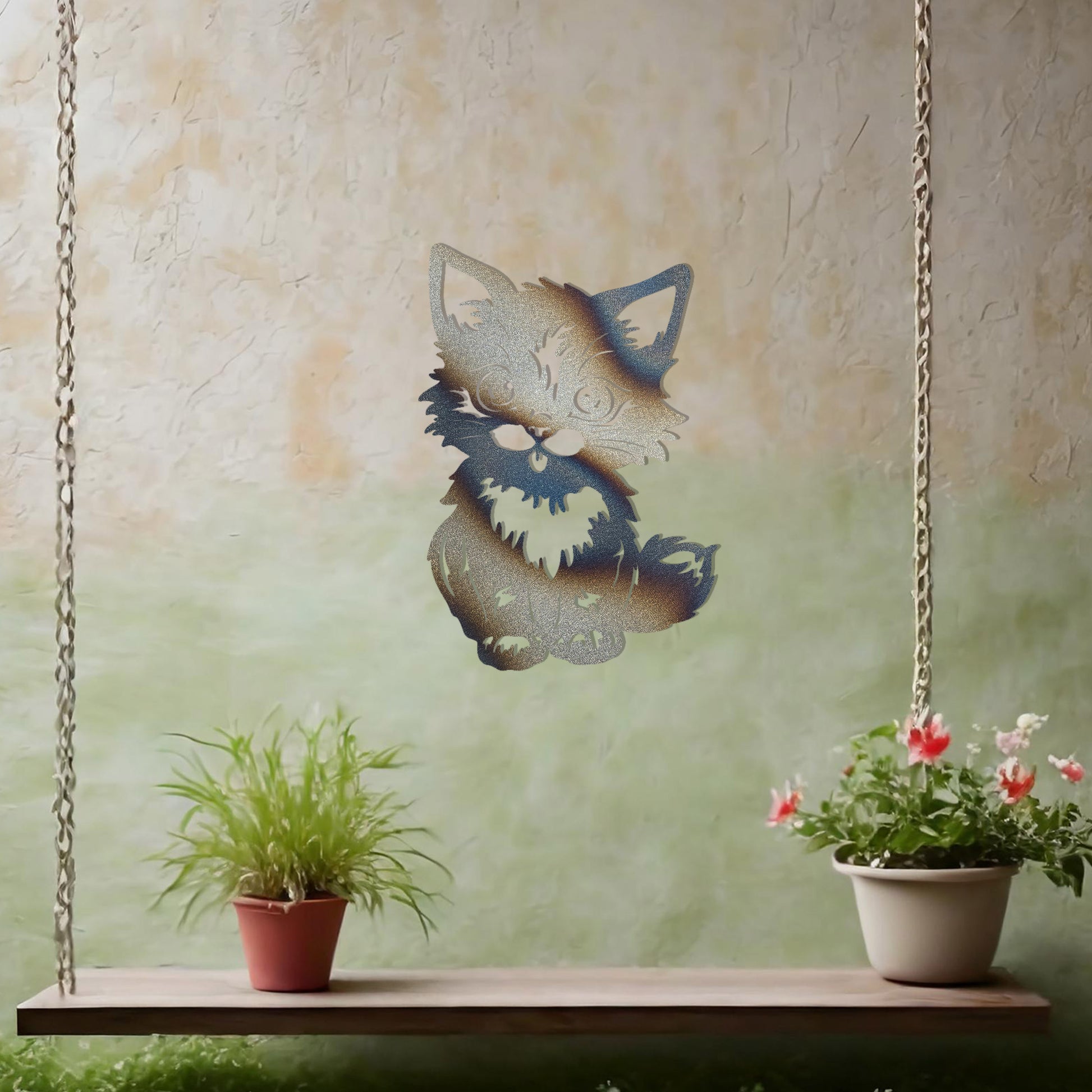 This design features an adorable kitten sitting upright with expressive eyes and playful details. The intricate lines bring charm and personality to this piece, making it a delightful decorative addition for animal lovers.