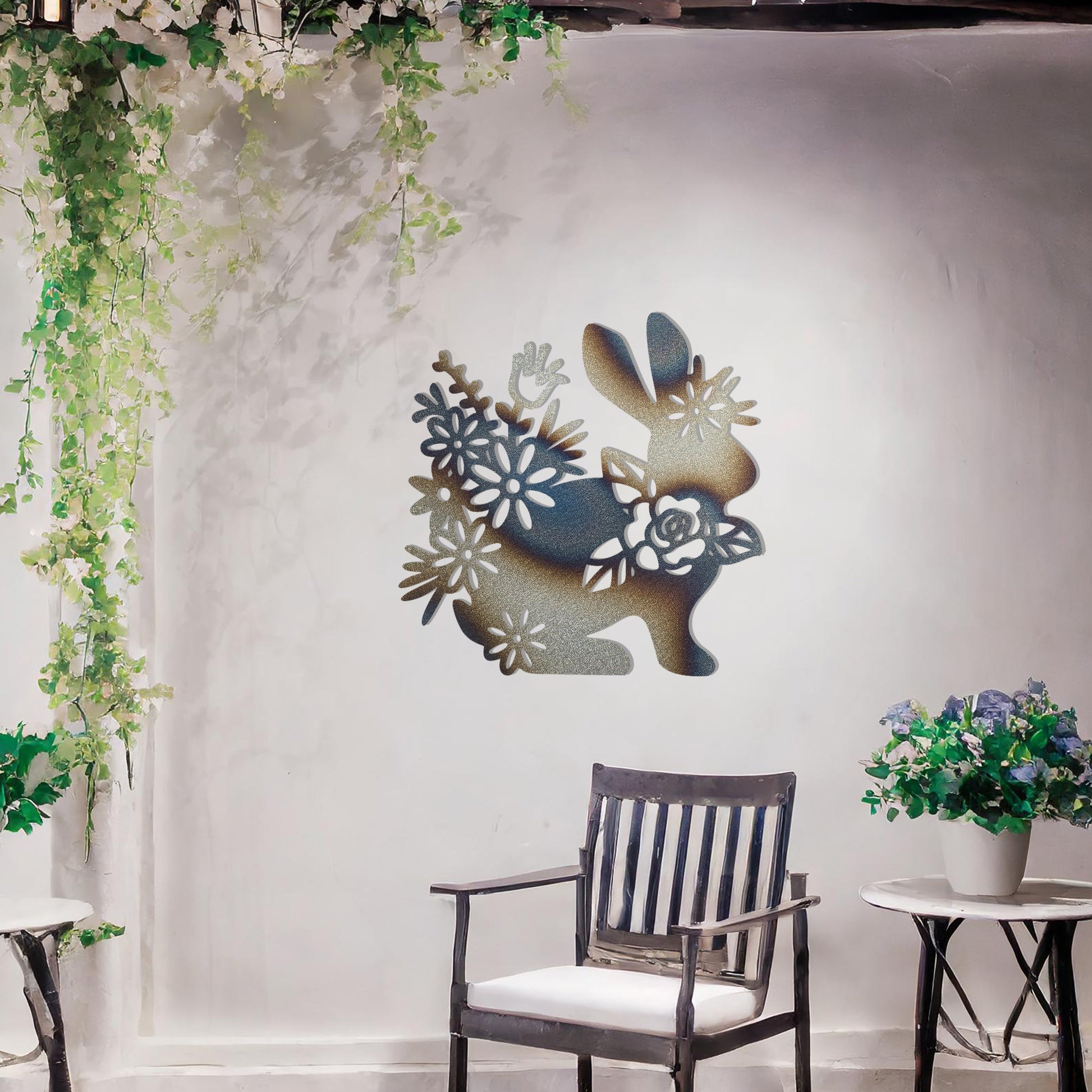 This design showcases a rabbit surrounded by an intricate arrangement of flowers, blending nature's elegance with the charm of wildlife. The delicate floral details enhance the overall beauty of the piece.