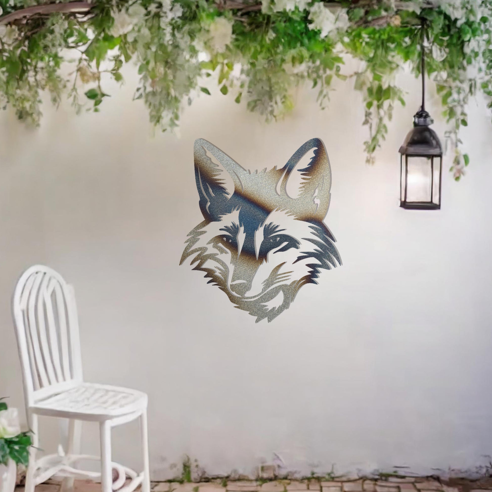This is a sleek and artistic metal wall art design showcasing the face of a fox, intricately crafted to highlight its cunning expression and sharp features. Perfect for adding a stylish, nature-inspired element to your space.