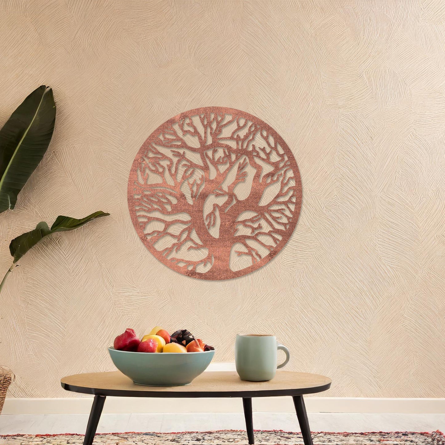 This design showcases a tree with intricate branches within a circular frame, offering a natural, organic look. Its detailed pattern symbolizes growth and connection, adding elegance to contemporary spaces.