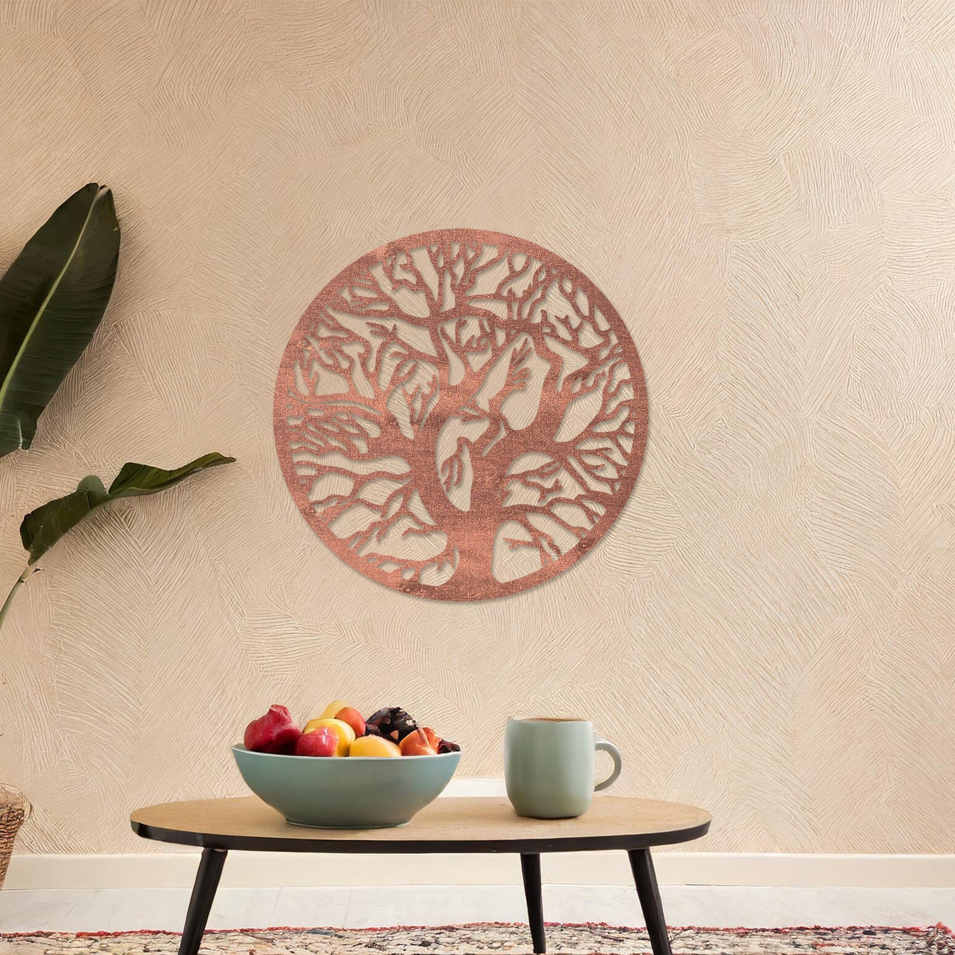 This design showcases a tree with intricate branches within a circular frame, offering a natural, organic look. Its detailed pattern symbolizes growth and connection, adding elegance to contemporary spaces.