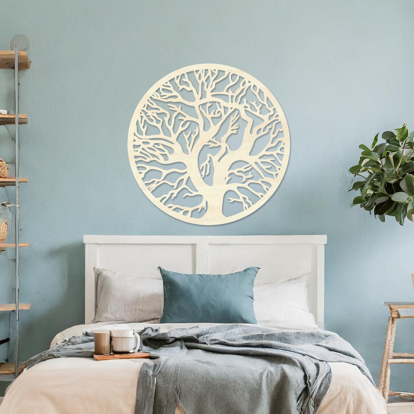 This design showcases a tree with intricate branches within a circular frame, offering a natural, organic look. Its detailed pattern symbolizes growth and connection, adding elegance to contemporary spaces.